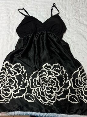 Dots Black Mini Dress with White Floral Border